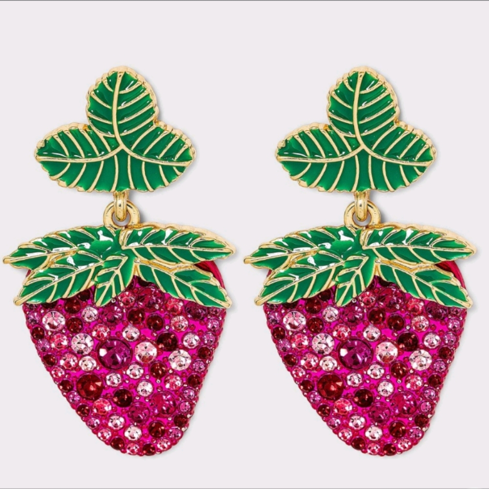 Sugarfix by Baublebar “Berry Tale” Strawberry Crystal Drop Earrings Pink